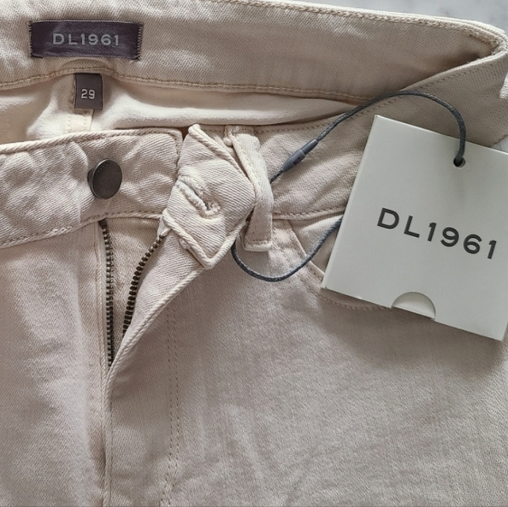 DL1961 Florence Cropped Canvas-Trimmed Jeans, Size 29, Ecru, NWT - Picture 8 of 10